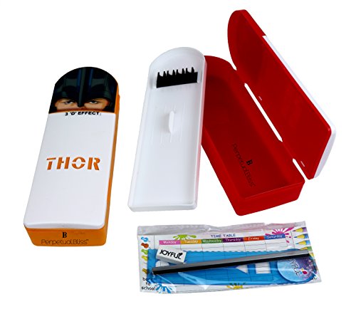 Image of Laxmi Collection Perpetual Bliss 6 Pcs Super Hero Theme Pencil Box with Stationary Kit Return Gifts for Kids Birthday Party Multicolor (Pack of 6)