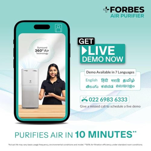 Image of Eureka Forbes 270 Air Purifier for Home |True HEPA H13 Filter & Real-time AQI Indicator |1.5-2 Yrs Filter Life* | Removes 99.97% PM2.5, Dust, Allergens, Bacteria & Pollen | Covers up to 365 Sq.Ft