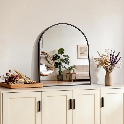 CIRCUMI Arched Wall Mirror 20x24 Black Metal Frame with Tempered Glass Large Size Mirror for Bathroom Over Sink Living Room Entryway Shatterproof & Crystal Clear Black Arched Mirror