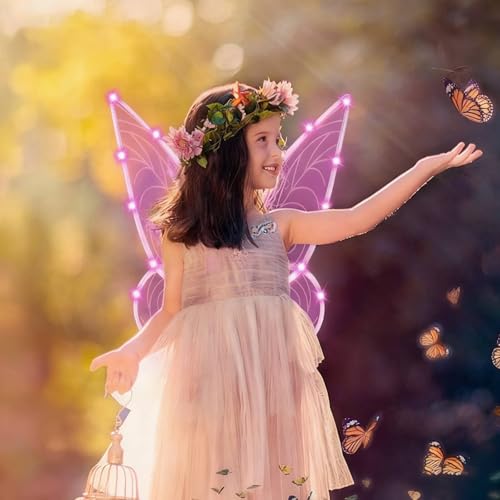 Yeeteesy Feenflügel Leuchtende Schmetterlingsflügel Prinzessinnenflügel Damen Mädchen Flügel Kostüm Wings Cosplay für Weihnachts Geburtstags Party