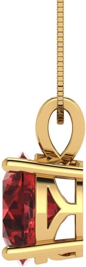 Clara Pucci 14K Yellow Gold Plated Solitaire 16" Box-Chain Necklace - Sterling Silver 3ct Round Cut Garnet Pendant - Image 3