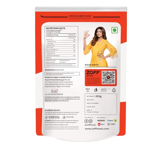 Image of Zoff Red Chilli Powder with Natural Oils | Premium-Quality, Pure & Unadulterated Lal mirch powder - Sourced from Hand-Picked Red Chillies | Freshness & Aroma Preserved | Mirchi Powder 600gms (3*200g)