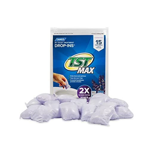 Camco Tst Max Rv Toilet Treatment Drop-Ins | Control Unwanted Odors And Break Down Waste And Tissue | Septic Tank Safe | Lavender Scent | 15-Pack (41559) #TOP3