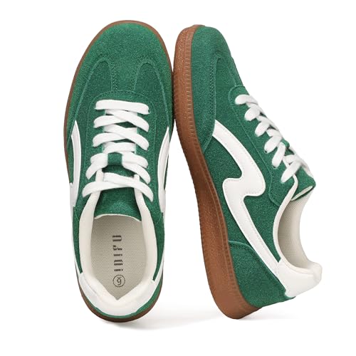 IDIFU Womens Fashion Sneakers Comfortable Cute Casual Tennis Shoes Non Slip Memory Foam Lightweight Trendy Retro Sneakers(Green 8.5 M US)