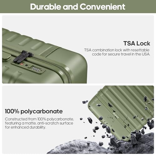 Image of Luggage Sets 3 Piece, Carry On Luggage 20In With Spinner Wheels,PC Hardside Suitcase Set with TSA Lock,Durable Carry On Suitcase With Travel Backpack for Men (Military Green, 3 piece set (BP /20inch))