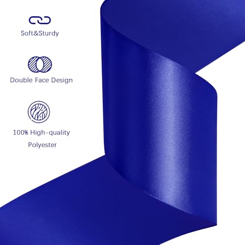 Image of Cobalt Blue Satin Ribbon 3 inch X 15 Yards Polyester Ribbon for Gift Wrapping Very Suitable for Weddings Party Hair Bow Invitation Decorations and More