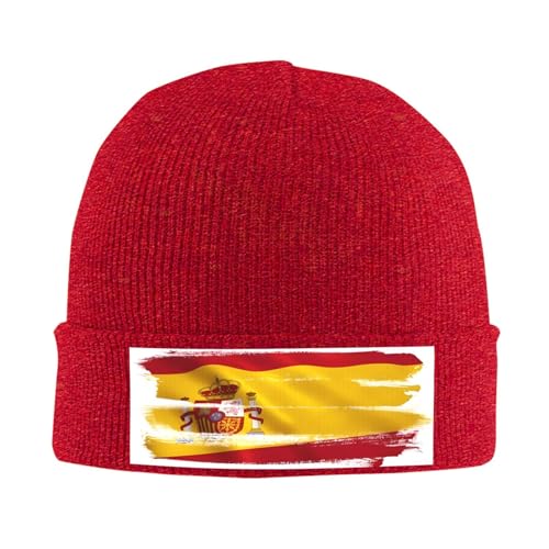 Gorro de punto con la bandera de España para hombre/mujer, gorro de punto con puños para hombre, gorro de punto para invierno, suave y cálido, Rojo -, talla única