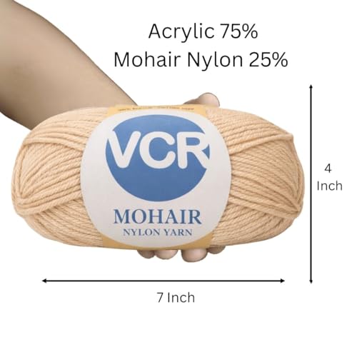 Image of VCR Mohair Nylon Cream Brown Yarn, 100 Grams Hank, 196 Meters Length, Acrylic 75%, Mohair Nylon 25%, Pack of 1 Yarn, Soft Crosia Threads, Suitable for Winter Garments.