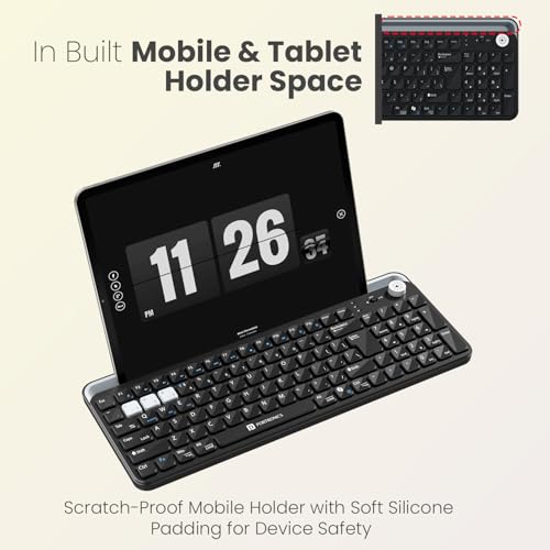 Image of Portronics Bubble 4.0 Wireless Keyboard with Bluetooth + 2.4 GHz USB Receiver, Rechargeable Battery, Volume Control Knob, Multimedia Hotkeys with Numpad, for Laptop, PC, Smartphone, Tablet(Black)