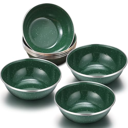 Image of Sawysine 8 Pcs 6 Inch Enamel Camping Bowl Enamelware Mixing Bowls Camping Cookware for Outdoor Cooking, Picnic, Snacks, Home, Farmhouse(Green)