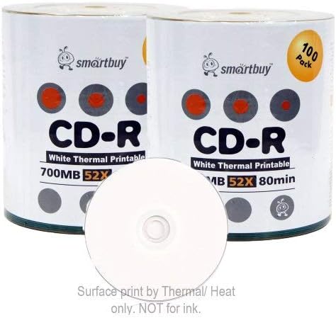 Smart Buy CD-R 200 Pack 700mb 52x Thermal Printable White Blank Recordable Discs, 200 Disc, 200pk