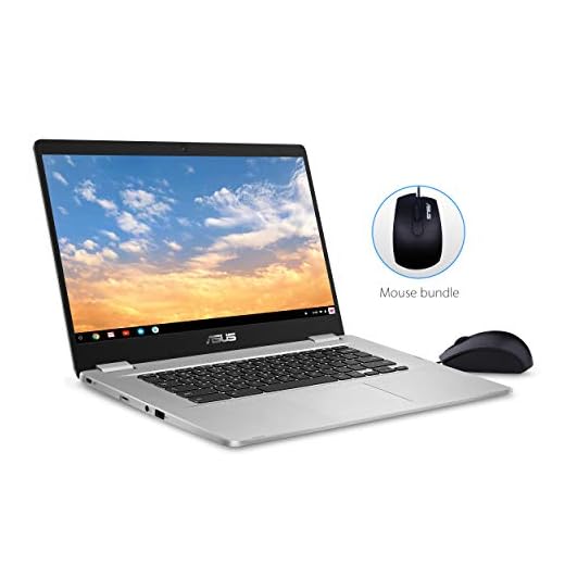 ASUS Chromebook C523 15.6" FHD NanoEdge, Intel Quad Core Celeron Processor, 4GB RAM, 64GB eMMC Storage, Silver Color, Optical Mouse Included, Chrome OS, C523NA-IH24T
