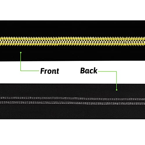 DOITEM #5 Silver Gold Black Metallic Nylon Coil Zippers by The Yard Bulk 16 Yards with 30pcs Sliders for DIY Sewing Tailor Craft Bags (Silver Gold Black) - Image 4