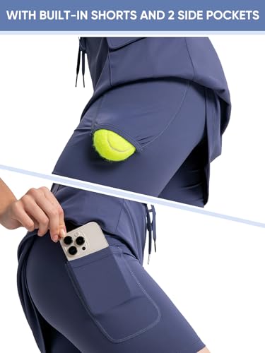 Bezioner Women's Tennis Golf Skirts Knee Length Skorts for Woman High Waisted Athletic Skirt with 4 Pockets & Inner Shorts4