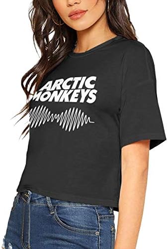 Arctic Monkeys Crop Top Womens Short Sleeve Blouse Dew Navel Tshirt Slub Cotton