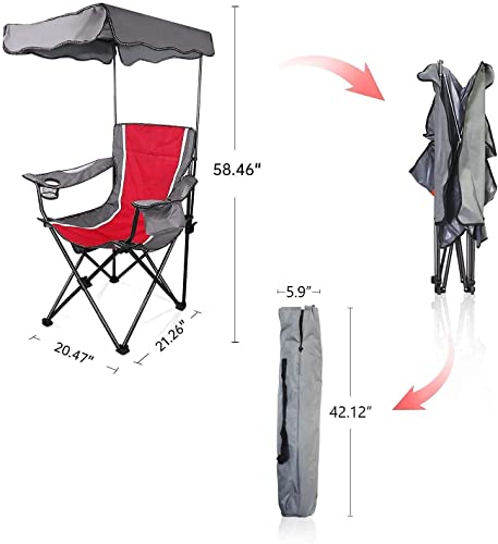 Camp Solutions Canopy Camping Chair,Beach Chair With Canopy Shade,Folding Sport Chair With Sunshade & Carrying Bag, Portable Heavy Duty Chair For Beach, Poolside, Travel Picnic. #TOP3