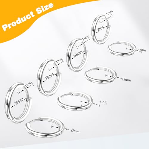 4 Pairs Hoop Earrings for Men 316L Surgical Steel Hoop Earrings 8mm 10mm 12mm 14mm Silver Hoops Earrings Piercings Cartilage Earring Hoop Hypoallergenic Hoop Earrings for Women Men2