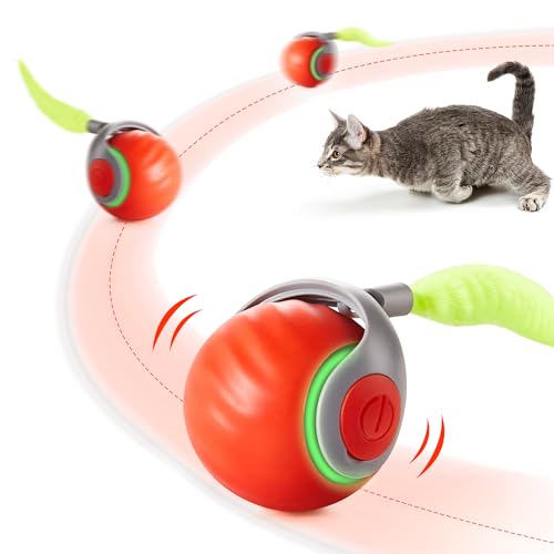 Potaroma Moving Ball Cat Toys with Feather Tail, Rechargeable 2025 New Interactive Toy for Indoor Cats Exercise, Smart Interactive Kitten Rolling Ball, Orange
