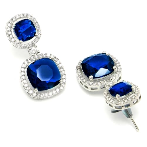 Image of Karatcart Elegant Silver Plated Blue American Diamond Necklace Set for Women