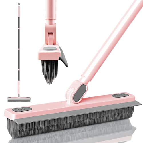 KZKR Floor Scrub Brush With Squeegee, Grout Brush With Telescopic Long Handle, V-Shape Floor