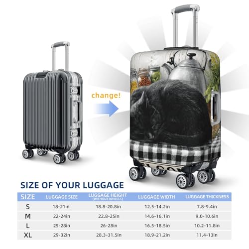 Black Cat On Kitchen Counter Vintage Elastic Travel Luggage Covers Dustproof Scratch-Resistant Suitcase Protector Fit 22-24 Inch4