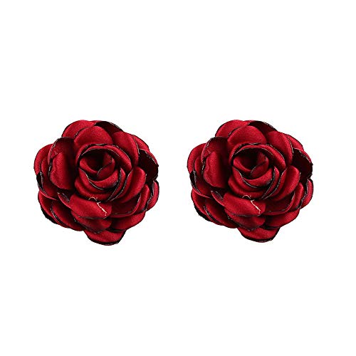 Qing Hui Rose Flower Shoe Clips Pair Decoration, Removable Wedding Shoes Decoration Charms Crystal Metal Flower Shoe Clips Red