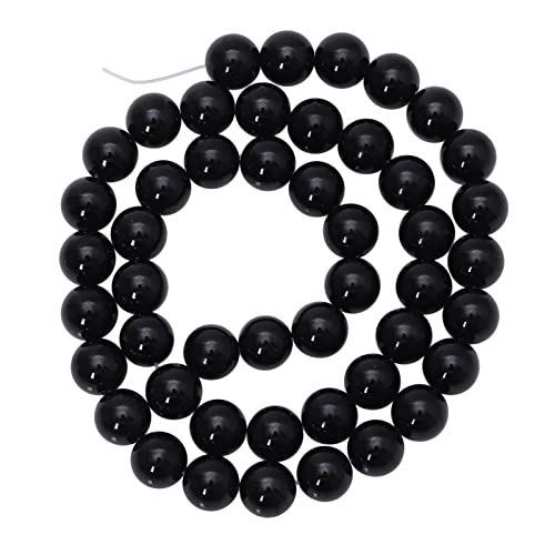 Nupuyai Black Agate 8mm Round Crystal Stone Beads for Jewelry Making DIY Bracelet Necklace Polished Stone Loose Beads Strand 15"