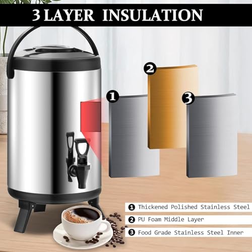 Distributore di bevande isolato, in acciaio inox, per bevande calde e fredde, perfetto per servire latte, tè e caffè