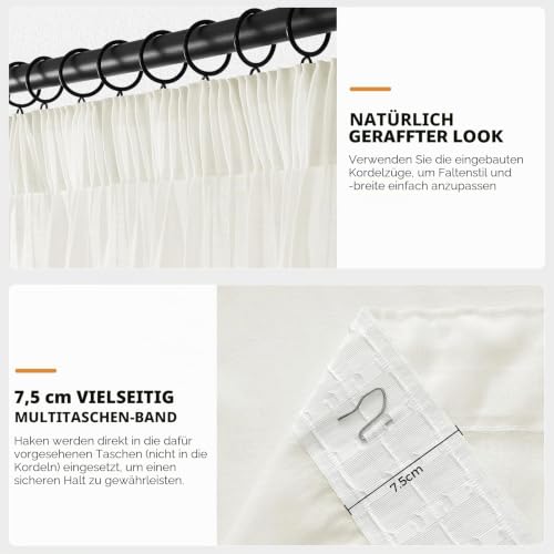 MRTREES Vorhang mit Kräuselband Creme 2er Set H 160 x B 140 cm, Vorhänge Modern Voile Wohnzimmer Gardinen Schlafzimmer Halbtransparent… – Ansicht 3