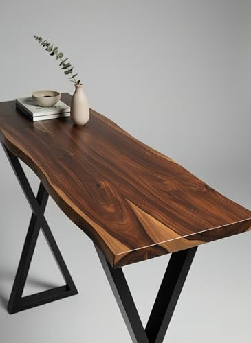Image of REDWOOD Sheesham Wood Console Table for Living Room | Entryway Hallway Sofa & Fish Tank Table for Home & Office | Wooden Side Entrance Table with Solid Black Coated Metal Legs | Dark Walnut Finish