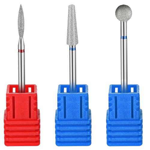 YUXIANLB 3 Pcs Cuticle Nail Drill Bits Flame Ball Tapered Barrel Nail Polishing Grind Head 3/32 Inch 2.35mm Diamond Manicure Pedicure Remover Tools for Nail Dead Skin Cleaning Acrylic Gel Nails Silver - Image 2