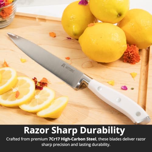 Image of Yatoshi 15 Piece White Knife Block Set - Pro Kitchen Knife Set Ultra Sharp High Carbon Stainless Steel with Ergonomic Handle