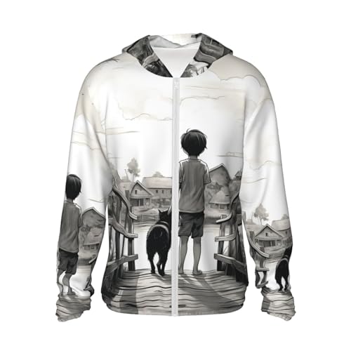 Children on The Bridge Sun Protection Hoodie Jacket Lightweight Zip Up Long Sleeve Sun Hoodie with Pockets - Main Image