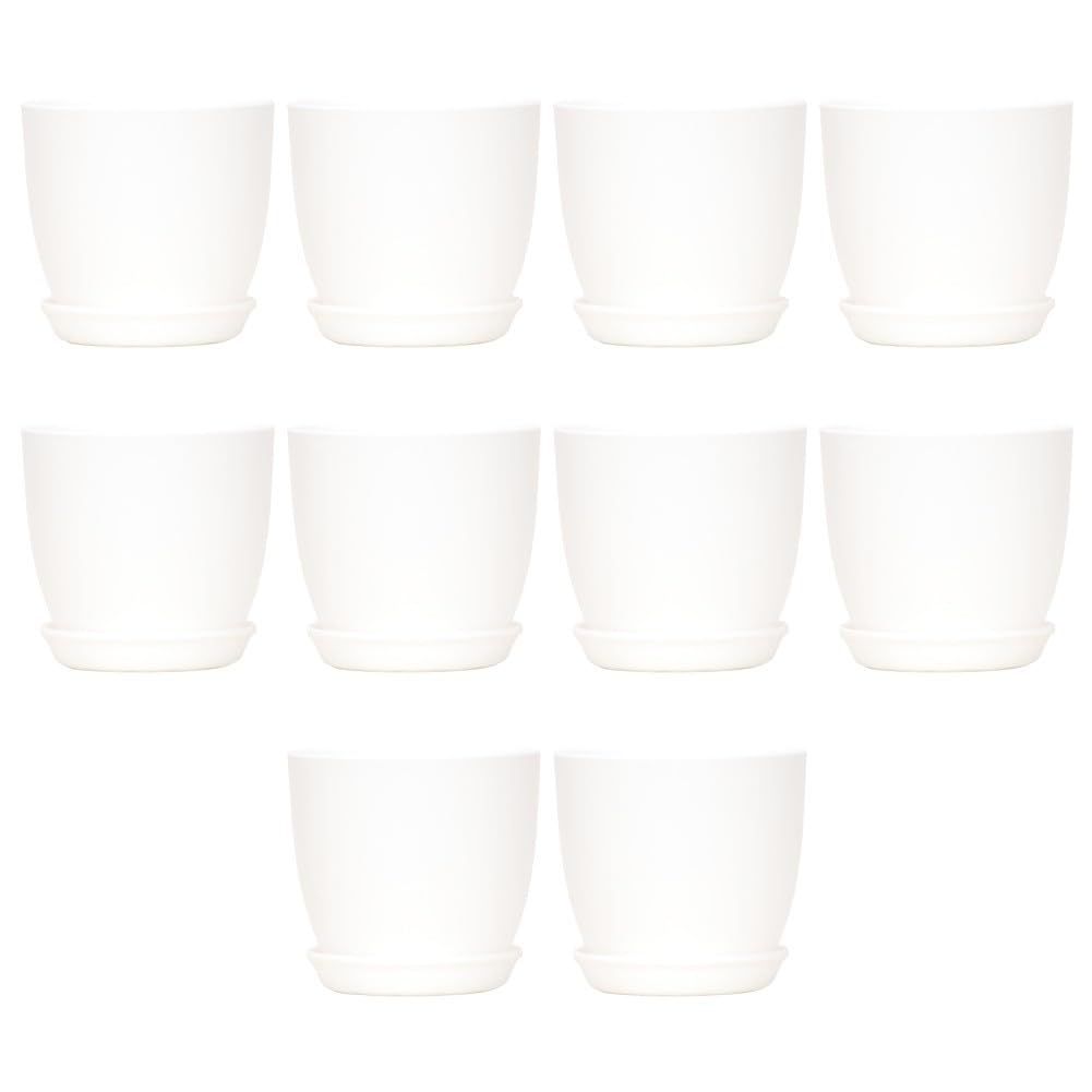 Lot de 10 pots de fleurs en plastique avec soucoupes - 180 x 165 mm - Moderne - Mat - Pour intérieur et extérieur - Décoration de jardin - Noir
