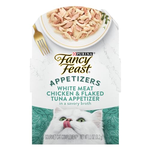 Purina Fancy Feast Appetizers Lickable Grain Free Wet Cat Food Topper White Meat Chicken and Flaked Tuna Appetizer - (Pack of 10) 1.1 oz. Trays
