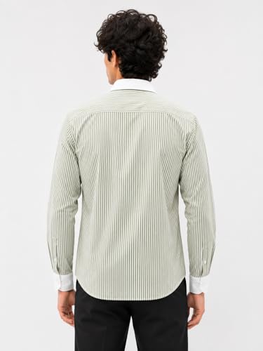 Image of Men's Striped Casual Shirt | White Collar & White Cuff Design | Full Sleeve Cotton Blend Shirt for Men | Slim Fit Stylish Casual Wear
