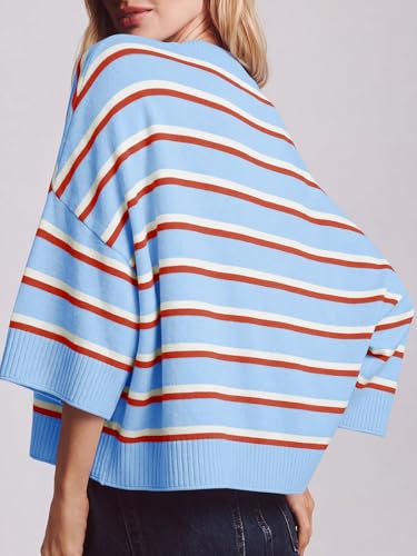 Image of Saodimallsu Womens Short Sleeve Sweater Summer Oversized Cropped Sweaters Casual Crewneck Lightweight Knit Tops