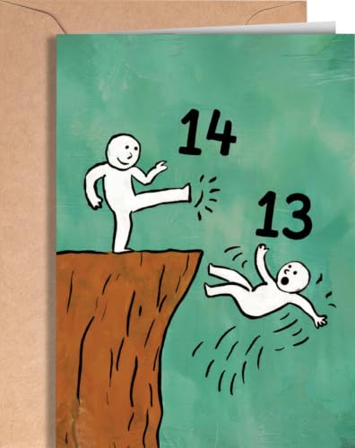Carte 14e anniversaire fille/garçon, humour amusant (NUM 608)
