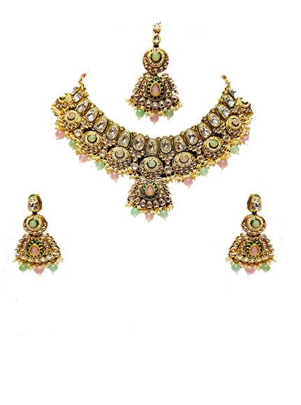 Bridal Jewelry Set for Indian Brides and, Gold Plated Kundan Necklace with Earrings And Maang Tika (B0D879TKR1) Amazon Price History, Amazon Price Tracker