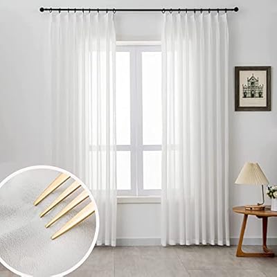 LUGOTAL Off White Sheer Curtains 84 inch for Living Room Bedroom Light Filtering Curtains 1 Panel Pinch Pleat Semi Sheer Window Treatments Curtains for Farmhouse, 40" W x 84" L