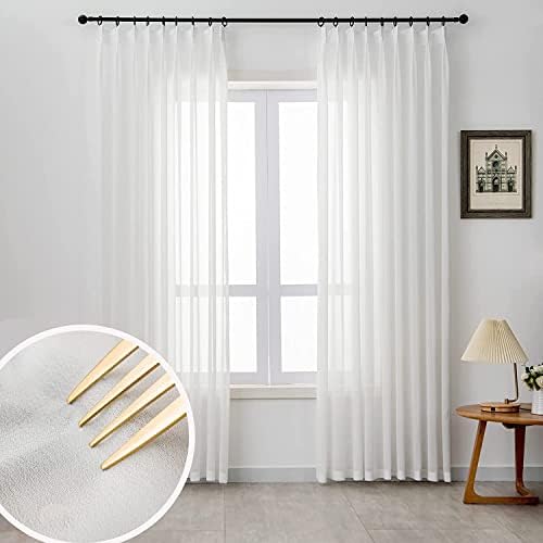 Chiffon Sheer Curtains 72-inch Long Living Room Pinch Pleated Off White Sheer Curtains 1 Panel Light Filterring Semi-Sheer Curtain for Farmhouse Bedroom Pinch Pleat,W52 x L72