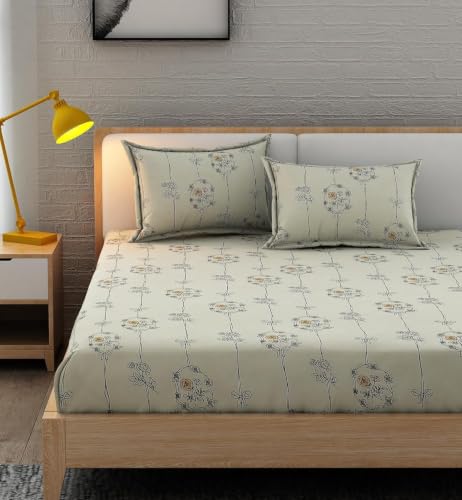 Image of 380 TC Premium Glace Cotton Elastic Fitted Bedsheet King Size with 2 Pillow Covers King Size | Double Bed with All Around Elastic (Hanging Roses, Fitted Queen-60x78)