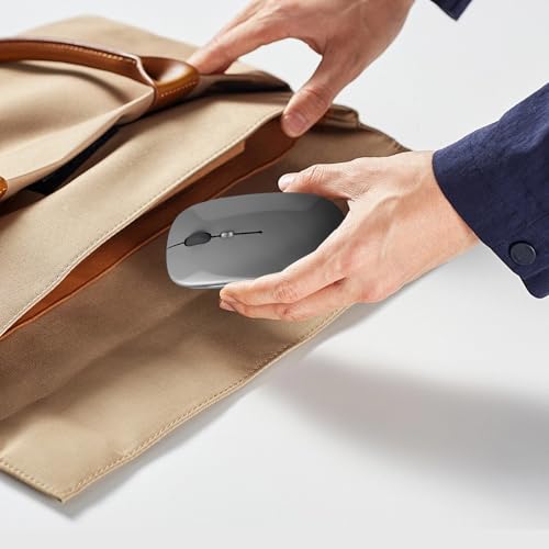 Image of Wireless Bluetooth Mouse, Rechargeable, LED, Silent, Ultra-thin Design (Bluetooth 5.2 and 2.4GHz USB Receiver) | Portable Computer Mouse for Laptops, iPads, MacBooks and Apple Devices (Grey)
