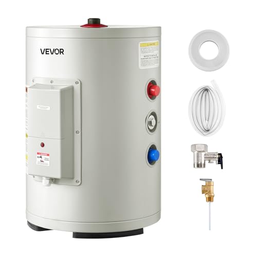 VEVOR Electric Tank Water Heater, 6 Gallon, 1600W Point-of-Use Hot Water Heater with LED Display, Knob Control, Top Outlet, 120V Storage Design with T&P Valve for Studio Apartments, RVs, Gray