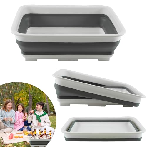 HOVUK White Collapsible Washing Up Bowl 10L - Folding Washbasin Collapsible Washing Up Bowl Retractable Portable Water Storage Basin for Camping Caravans Outdoor Activities Kitchen Size-37cm