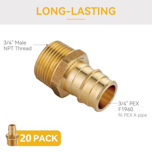 Accesorios PEX-A con rosca macho NPT de 3/4 para tubería de cobre en pack de 20 unidades 3