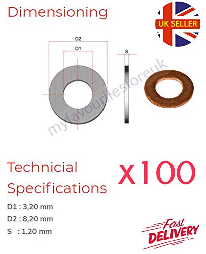 100 x M3 Copper Sealing Washers Metric Oil Plug Ring Plain Flat Hollow