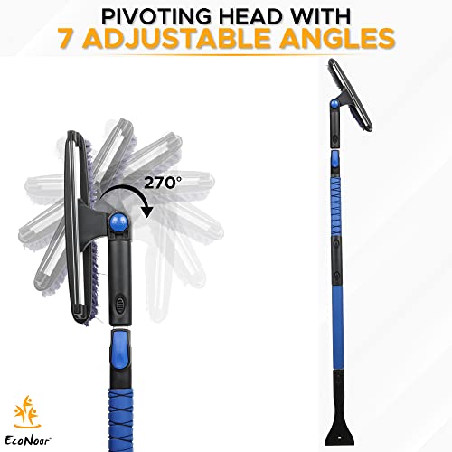 Image of EcoNour 54 inch 3 in 1 Extendable Snow Brush and Ice Scraper with 270 Rotatable Squeege | Snow Scraper with Brush Extendable | Made of Strong Aluminum | Scratch-Free Bristles Car Winter Accessories