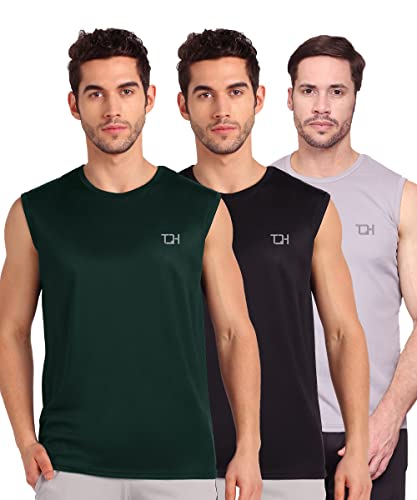 Image of TQH Sleeveless T Shirts for Men | Vest for Men | Tank Top Men's | Sando for Man | Man Sleeveless Gym Vest Round Neck Solid Casual T-Shirt for Workout Running Sports Beach