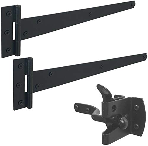 IRONTITE Black Garden Gate Fitting Kit 12 Gate Hinges & Gate Latch For Wooden Gates Ideal For Hanging Wooden Garden Gates Weather Resistant For Using Gate Latches & Hinges Outdoor.